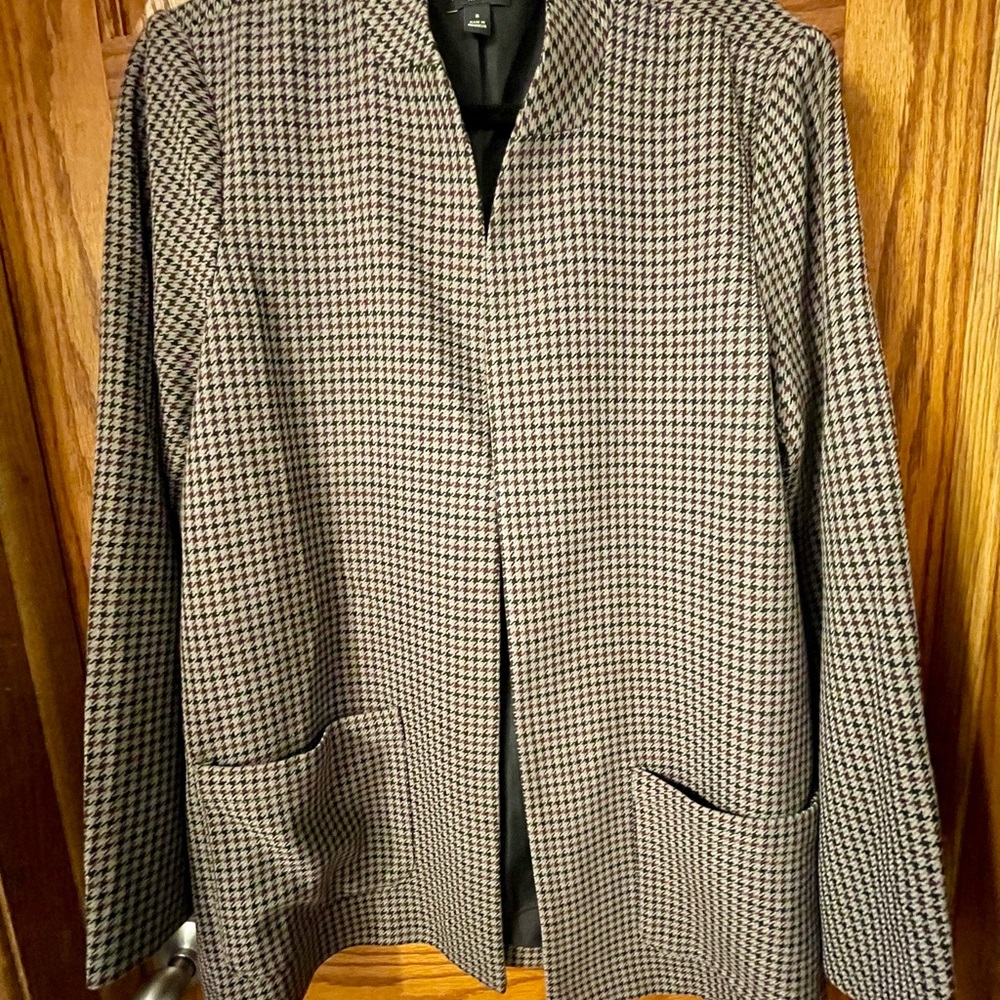 Ann Taylor Black, Grey and Merlot Houndstooth Blazer